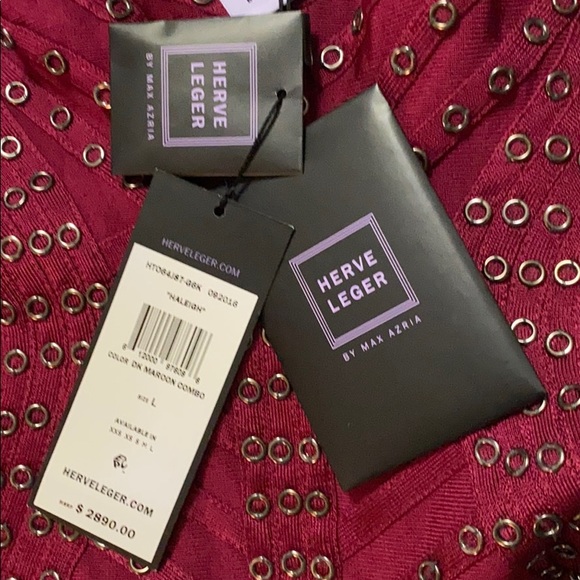 NWT Herve Leger Haleigh maroon grommet fringe dress L - Picture 9 of 13